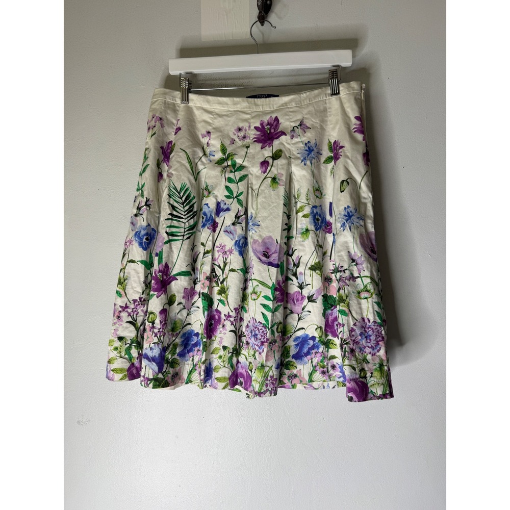 RSVP by Talbots Women's Floral Print Skirt Sz 12P Pleated Purple Blue Green